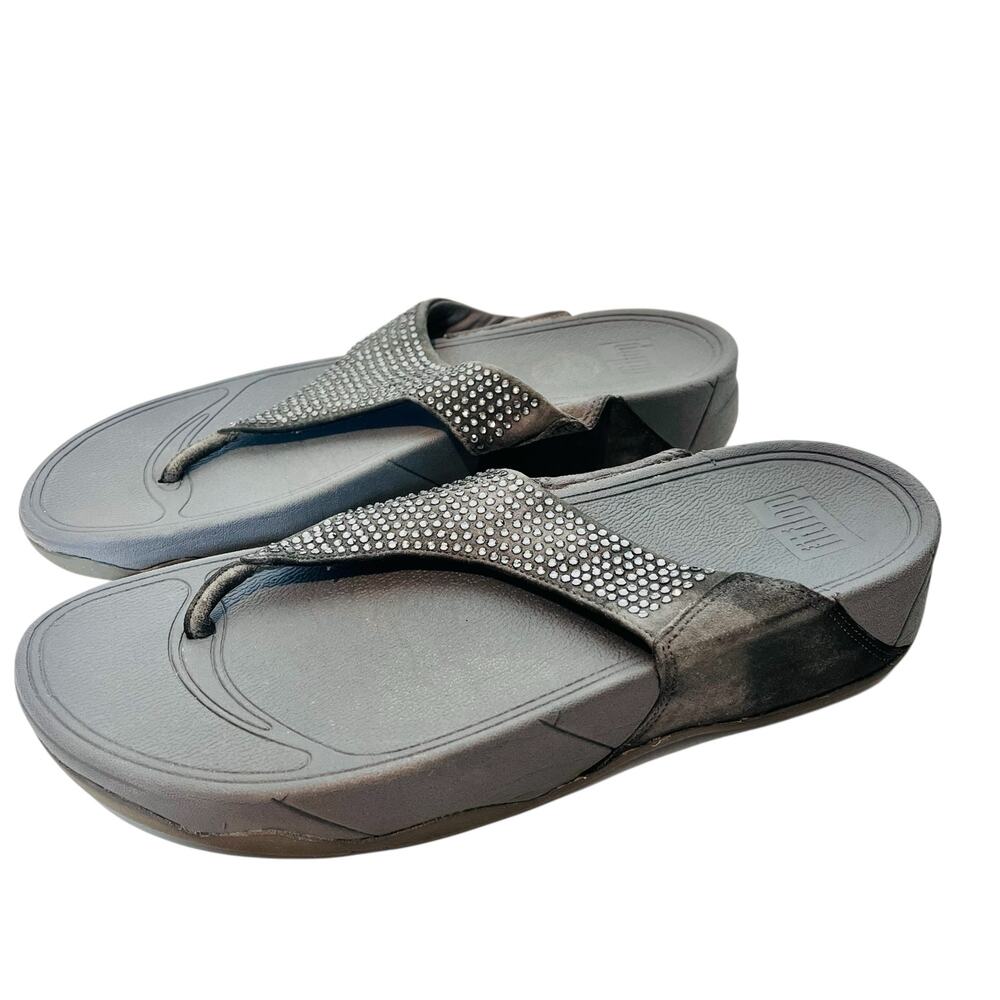 Fit Flop Rokkit Gray Suede Rhinestone Thong Sandal Women's Size 9 - Picture 2 of 11